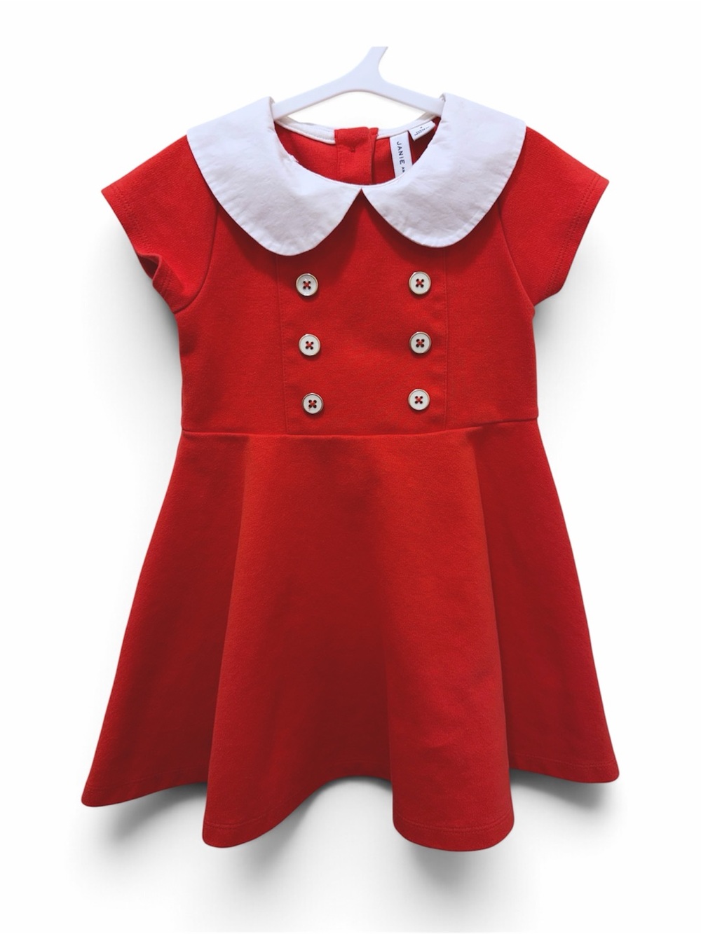 Janie and Jack Red Dress with White Peter Collar and Double Buttons